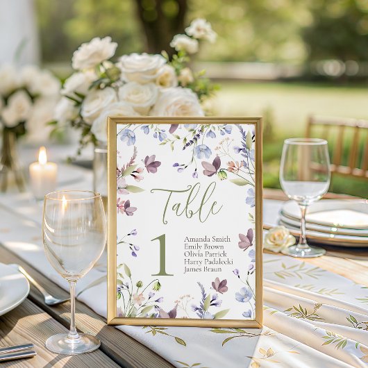 Signe De Table Numéro de table pour Baby Shower Wildflower