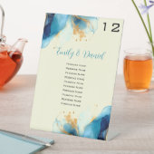 Signe De Table Numéros de Mariage d'aquarelle bleu et or Abstrait (In SItu)