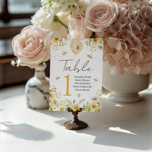 Signe De Table Numéros de table floraux botaniques d'abeille à mi