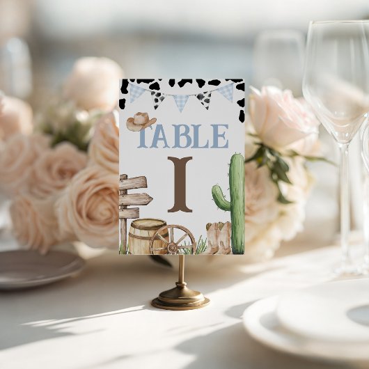Signe De Table Numéros de table pour Baby Shower Cow-boy