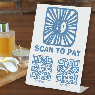 Signe De Table NUMÉROTER POUR PAYER QR Lune Lumineuse Bleue Migno