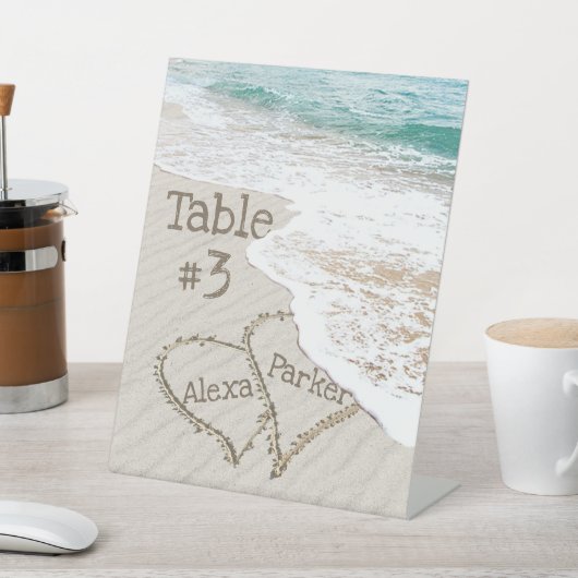 Signe De Table Ocean Beach Hearts (In SItu)