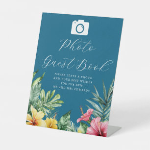 Signe De Table Ocean Blue Tropical Floral Photo GuestBook Mariage