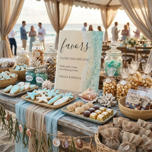 Signe De Table Ocean Summer Blue Beach Sable Blanc Mariage Faveur