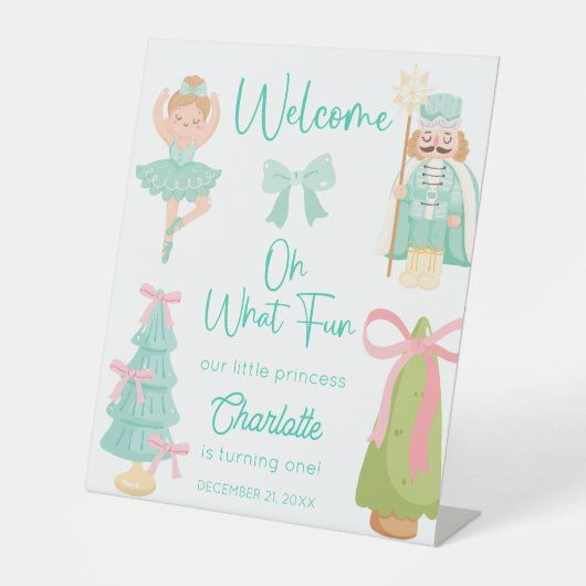 Signe De Table Oh What Fun Mint Nutcracker Birthday Welcome (Recto)