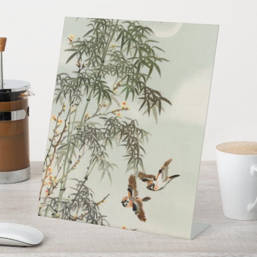 Signe De Table Oiseaux Bambou Asiatique Japonais Vintage (In SItu)