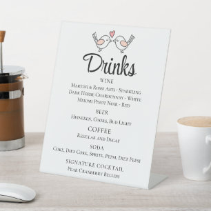Signe De Table Oiseaux d'amour Noir Rose Oiseaux amoureux Boisson