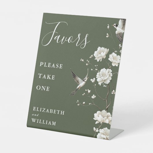 Signe De Table Olive Green Chinoiserie Floral Faveurs Mariage (Recto)