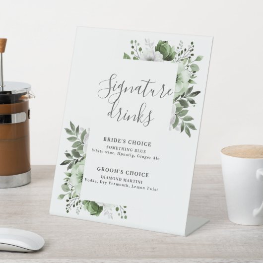 Signe De Table Olive Green Élégant Design Floral Signature Boisso (In SItu)