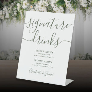 Signe De Table Olive Green Script Mariage Signature Boissons