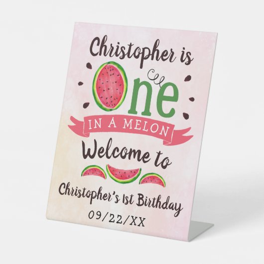 Signe De Table One In A Melon 1er Birthday Bienvenue (Recto)