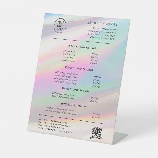 Signe De Table Opale iridescente holographique | Tarification (Recto)