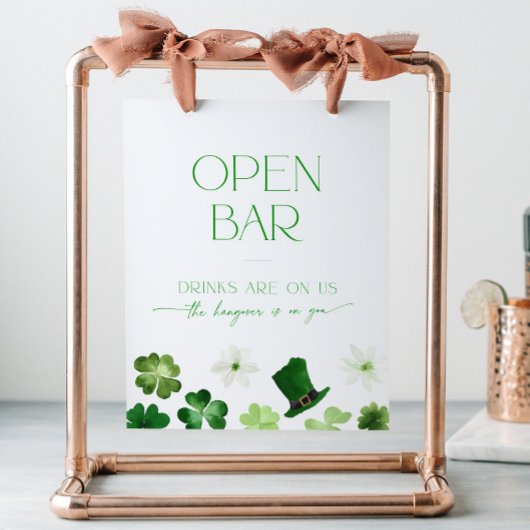 Signe De Table Open Bar Bridal Shower St. Patrick's Day green