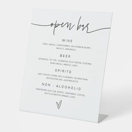 Signe De Table Open Bar Mariage Boisson Menu Réception Signal G40 (Recto)