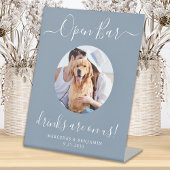 Signe De Table Open Bar Personnalisé Dusty Blue Pet Chien Mariage