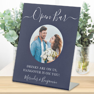Signe De Table Open Bar Photo personnalisée Mariage bleu marine