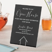 Signe De Table Open House Black White Real Agent Personnalisé (In SItu)