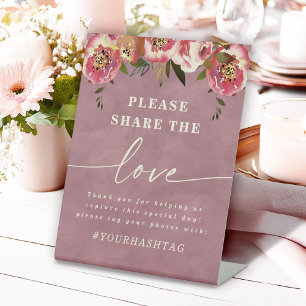 Signe De Table Ophelia Pink Floral Partagez l'Amour Photo Hashtag