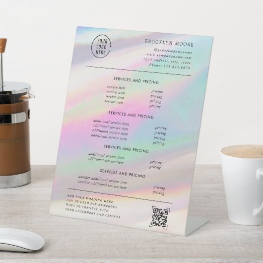 Signe De Table Optique d'iridescente holographique | Tarification (In SItu)