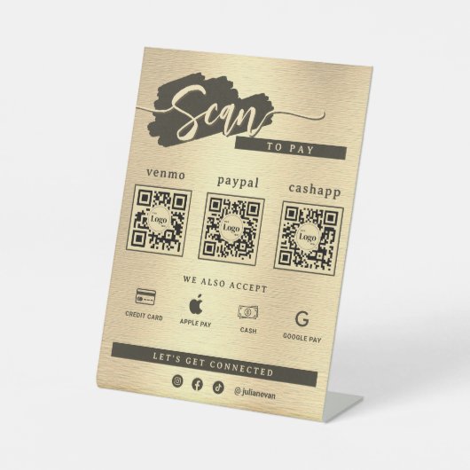 Signe De Table Or Métallisé Élégant Code Qr 3 Scan Pour Payer (Recto)