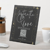 Signe De Table Or Noir Lune Céleste Étoiles Capturent l'Amour (In SItu)