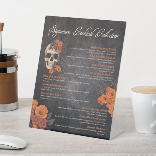 Signe De Table Orange Fleurs Élégant Menu Cocktail (In SItu)