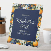 Signe De Table Oranges Fleurs Blanches Bleu Marine Anniversaire B (In SItu)