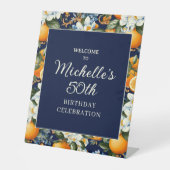 Signe De Table Oranges Fleurs Blanches Bleu Marine Anniversaire B (Recto)