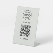 Signe De Table Ordre de lieu du code QR | Logo d'entreprise gris  (Recto)