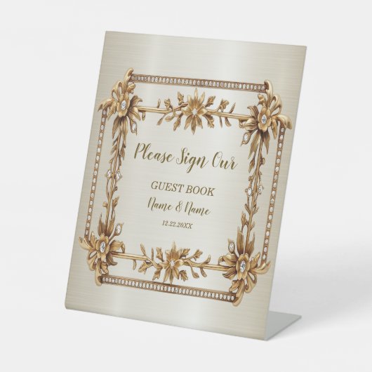 Signe De Table Orné Or de la Partie Rectangle Fleurs Dimond brill (Recto)