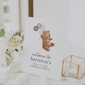 Signe De Table Ours avec 3 Ballons Brown Affiche de bienvenue