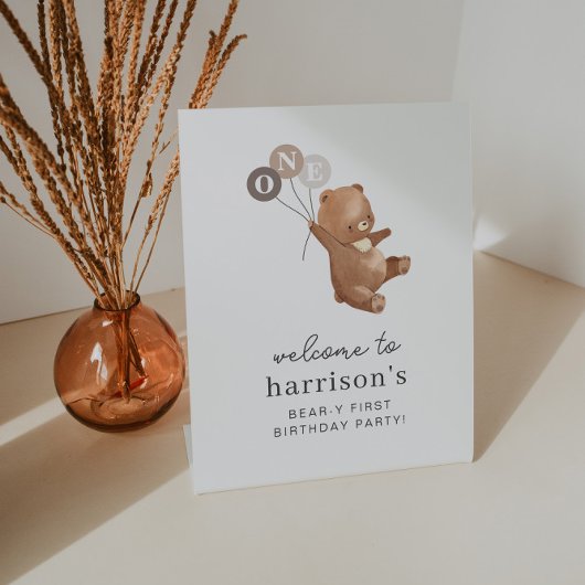 Signe De Table Ours avec 3 Ballons Brown Affiche de bienvenue