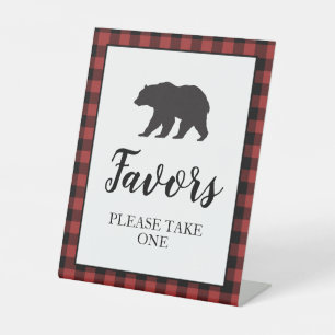 Signe De Table Ours Baby shower rouge Plaid Faveur