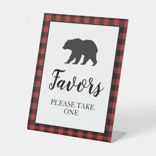 Signe De Table Ours Baby shower rouge Plaid Faveur (Recto)