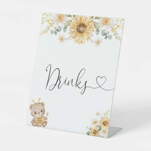 Signe De Table Ours De Miel Avec Fleurs De Soleil Boissons (Recto)