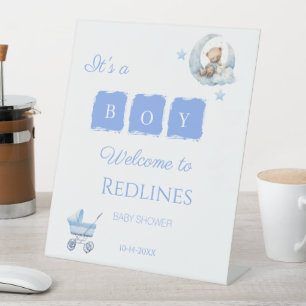 Signe De Table Ours en peluche bleu C'est un garçon Baby Shower