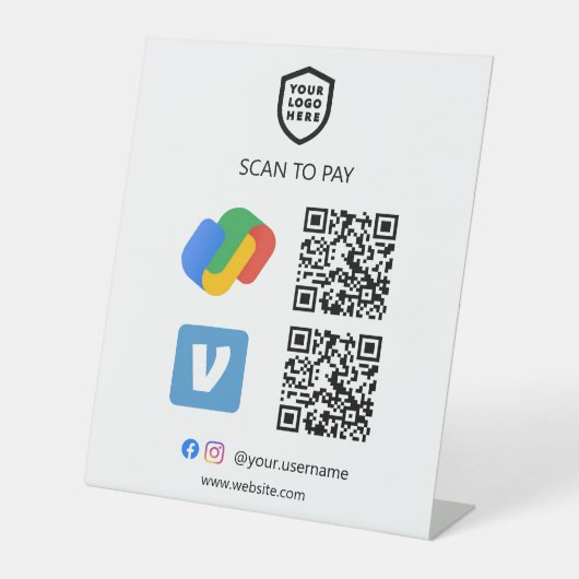 Signe De Table Paiement de code QR | Google Pay & Venmo Scan to P (Recto)