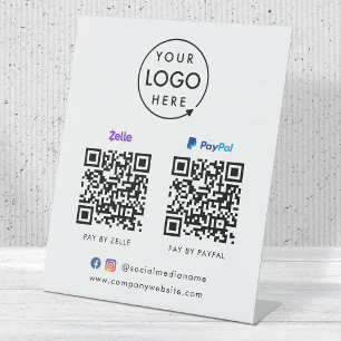 Signe De Table Paiement de code QR   Logo d'analyse Paypal Zelle 