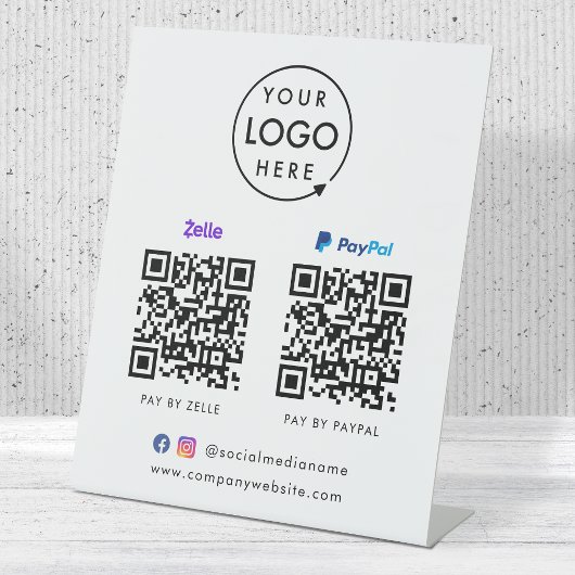 Signe De Table Paiement de code QR | Logo d'analyse Paypal Zelle