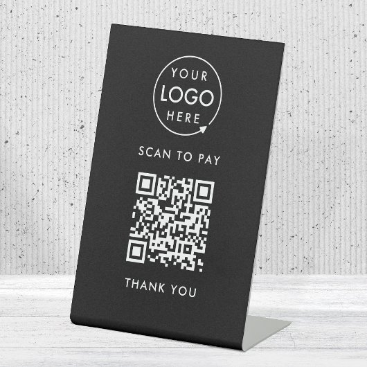 Signe De Table Paiement de code QR | Logo noir sans contact