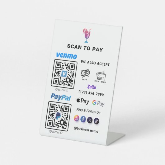 Signe De Table Paiement de code QR multiple | Balayage blanc pour (Recto)