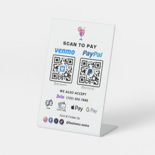 Signe De Table Paiement de code QR multiple   Balayage blanc pour