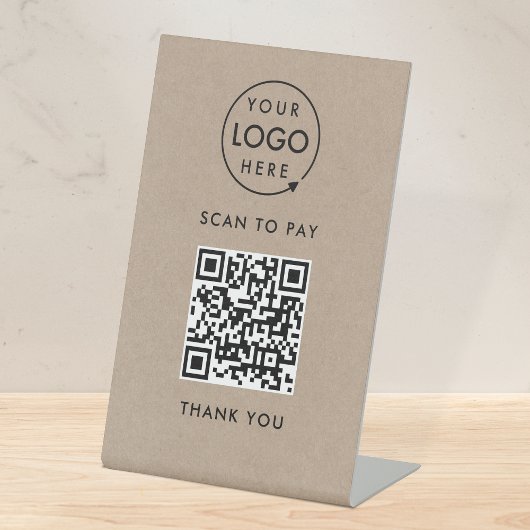 Signe De Table Paiement de code QR | Rustic Kraft Logo Scan to Pa