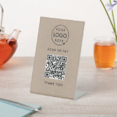 Signe De Table Paiement de code QR | Rustic Kraft Logo Scan to Pa (In SItu)