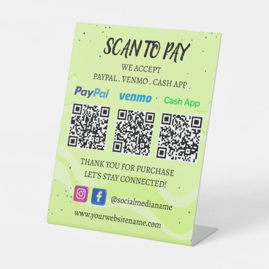 Signe De Table Paiement de code QR | Venmo Paypal CashApp to Pay (Recto)