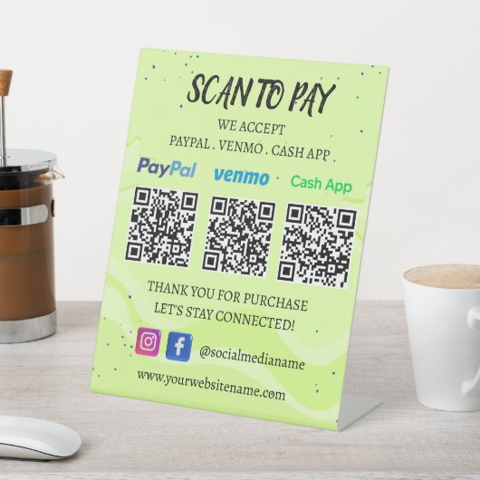 Signe De Table Paiement de code QR | Venmo Paypal CashApp to Pay  (In SItu)