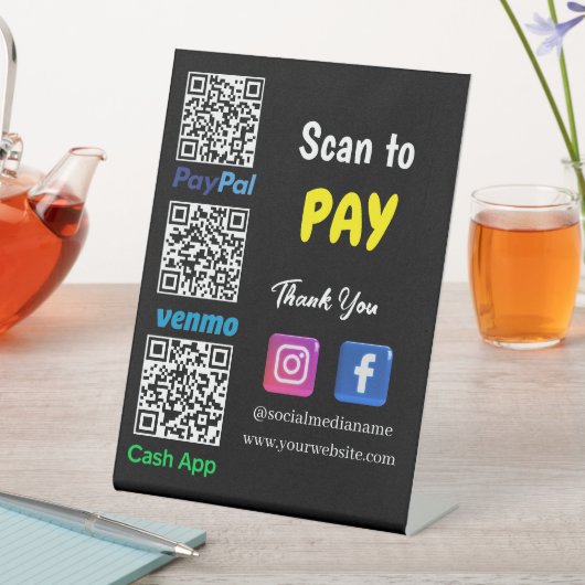 Signe De Table Paiement de code QR | Venmo Paypal numérisation Ca (In SItu)