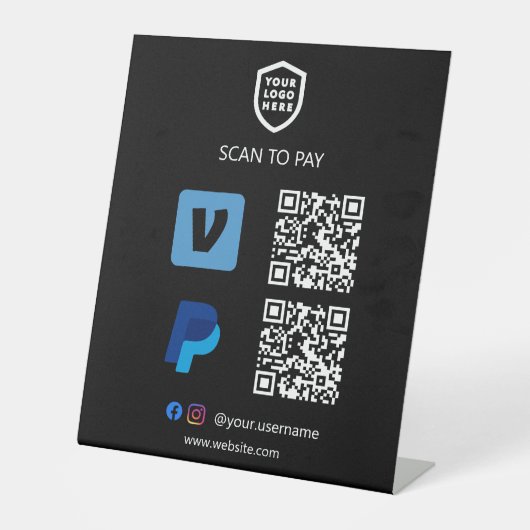 Signe De Table Paiement de code QR | venmo & Paypal Scan pour pay (Recto)