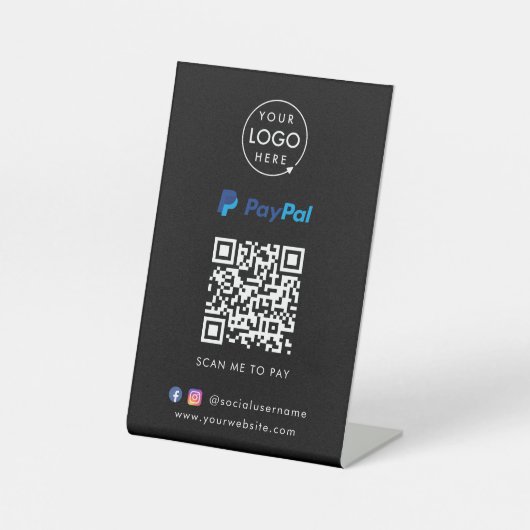 Signe De Table Paiement du code QR Paypal | Numériser pour payer  (Recto)