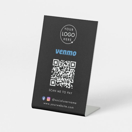 Signe De Table Paiement du code QR Venmo | Analyse noire pour pay (Recto)